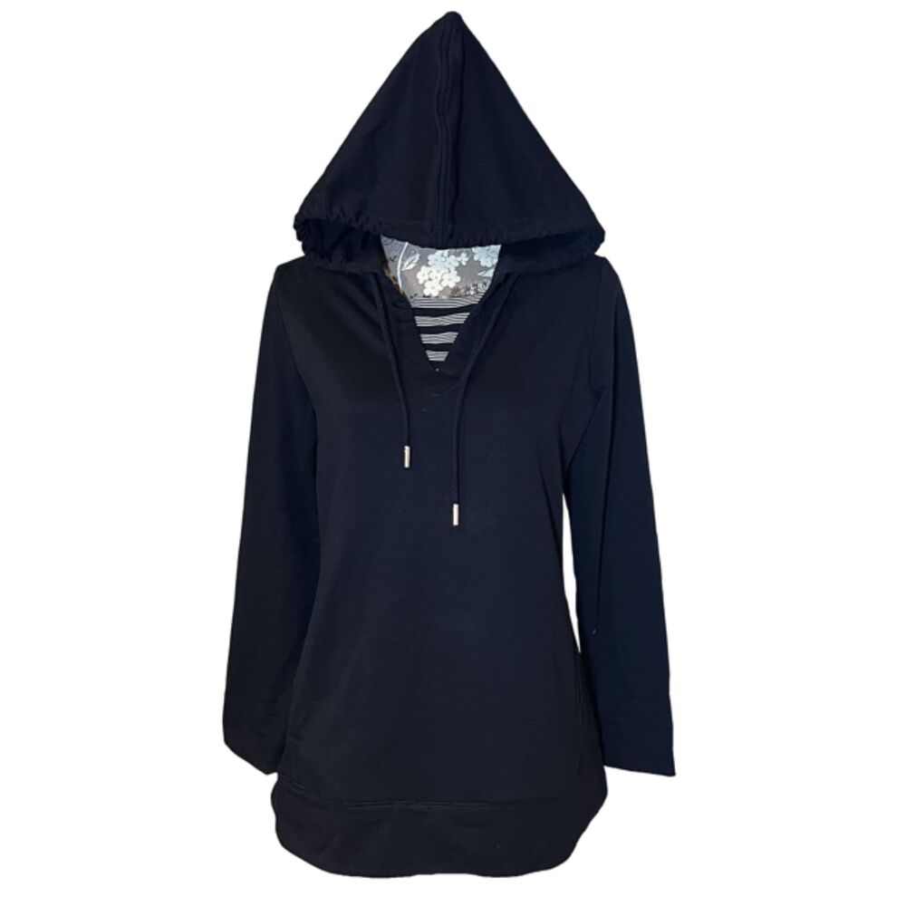 Women's Susan Graver Weekend Hoodie Two Pockets Black XS